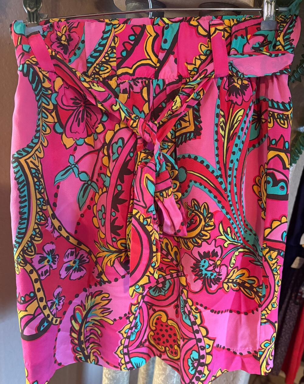 100% Silk LILLY PULITZER FLORAL Turquoise Pink Yellow TIE BELT SKIRT XS!